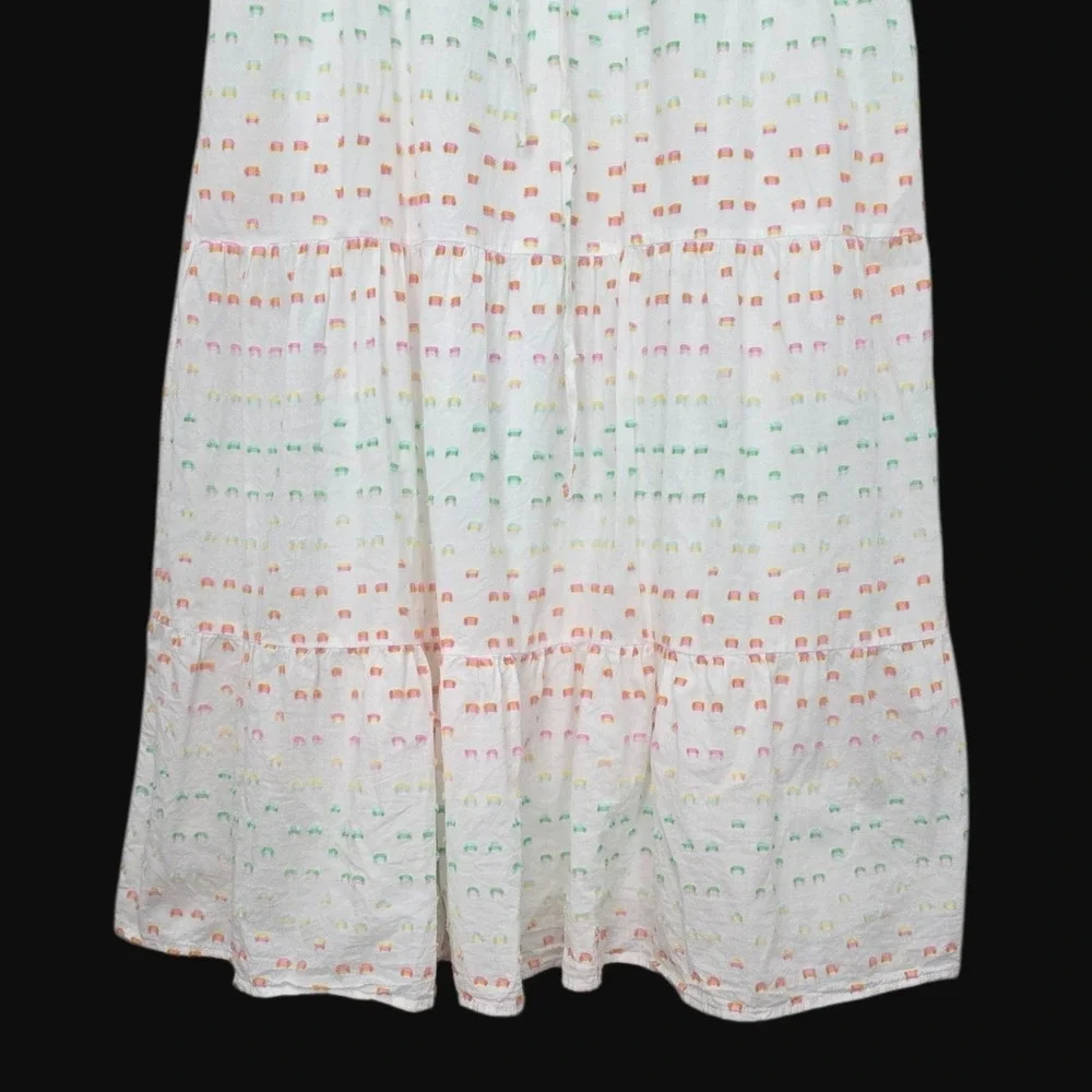 Draper James Rainbow Dot Tiered Midi Dress White Flutter Sleeves Pockets - Picture 6 of 15